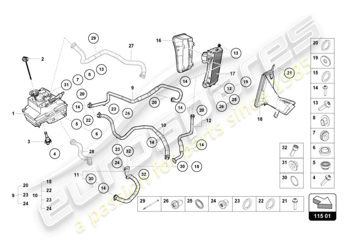 lamborghini tecnica (2023) hydraulic system and fluid container with connect. pieces part diagram