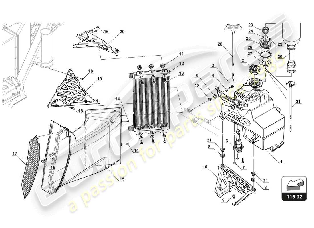 lamborghini 2018 (gt3 evo) oil tank - oil cooling part diagram