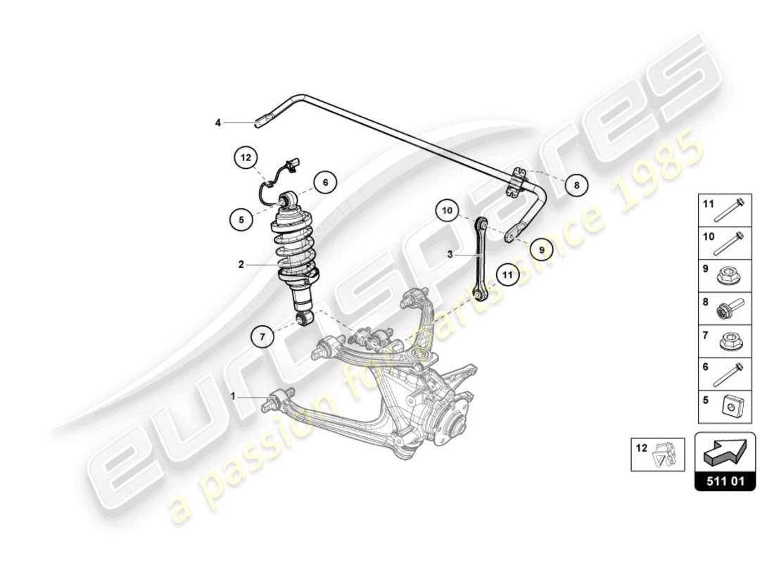 lamborghini evo coupe (2023) shock absorber rear part diagram