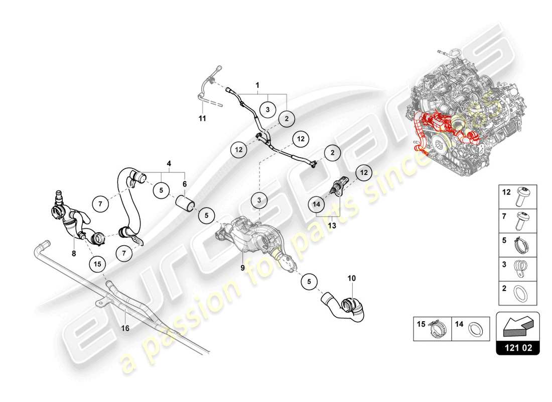 lamborghini urus s (2023) coolant pipe parts diagram