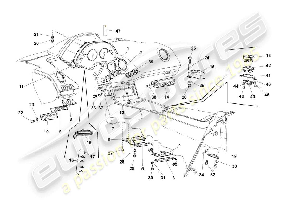 lamborghini lp640 roadster (2008) dashboard parts diagram