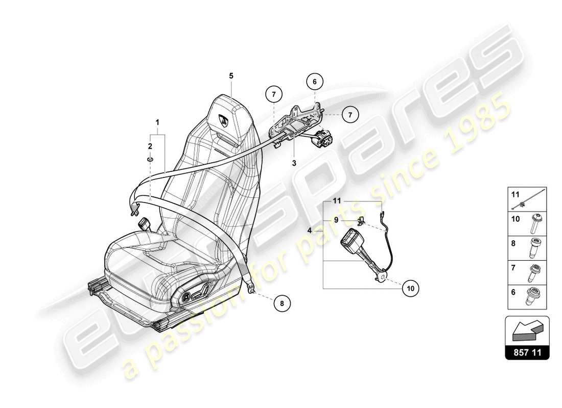 lamborghini urus (2019) three-point safety belt rear part diagram