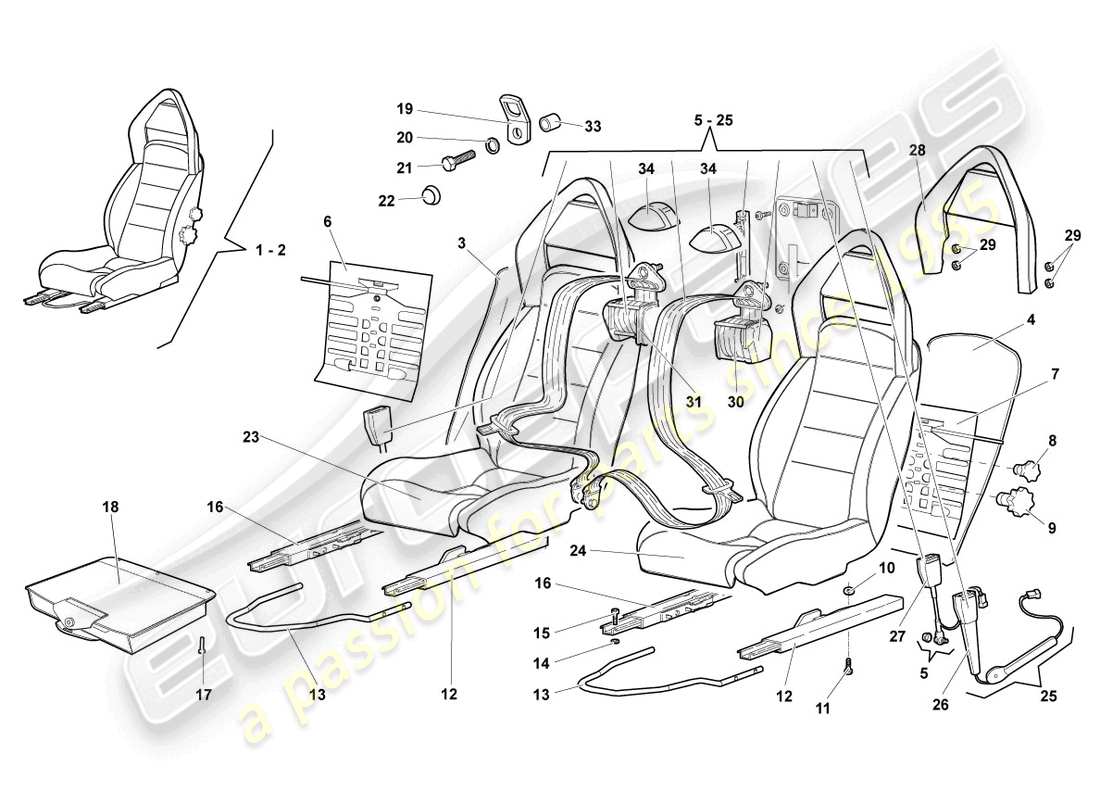 lamborghini lp640 roadster (2008) seat, complete part diagram