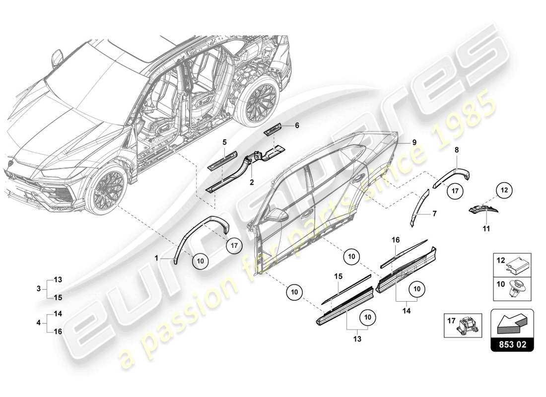 lamborghini urus performante (2023) sill trim strip part diagram