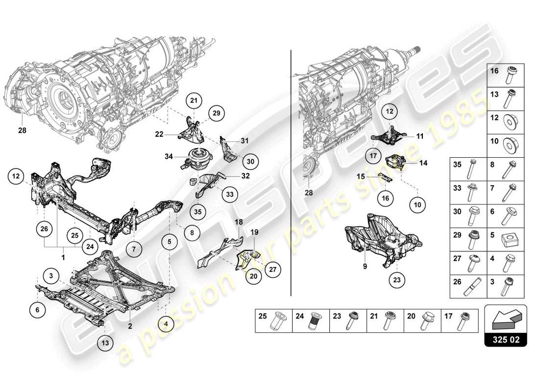 lamborghini urus performante (2023) transmission securing parts part diagram