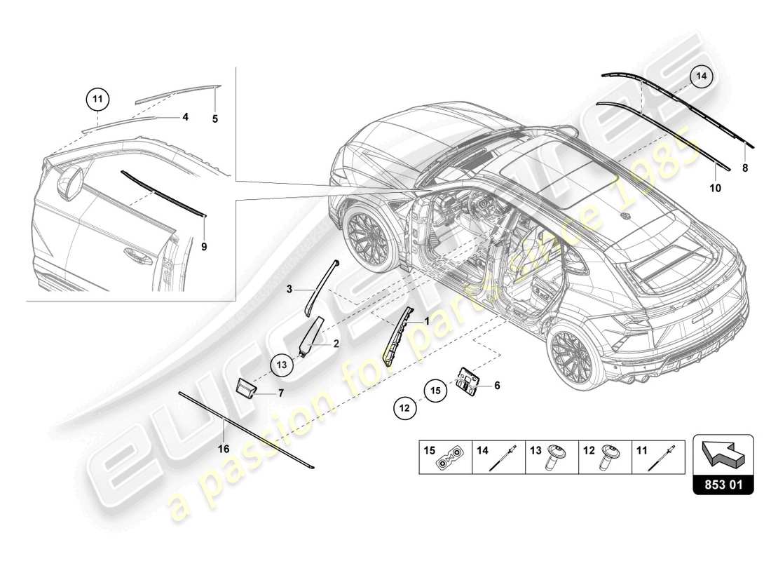 lamborghini urus (2019) moldings part diagram