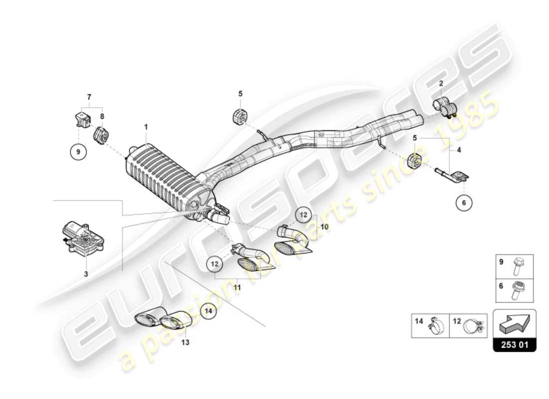 lamborghini urus (2019) rear silencer part diagram