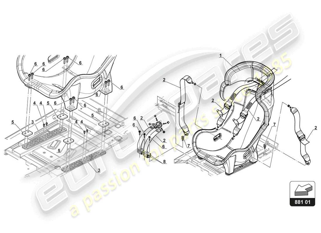 lamborghini 2017 (gt3) seat and seatbelt part diagram
