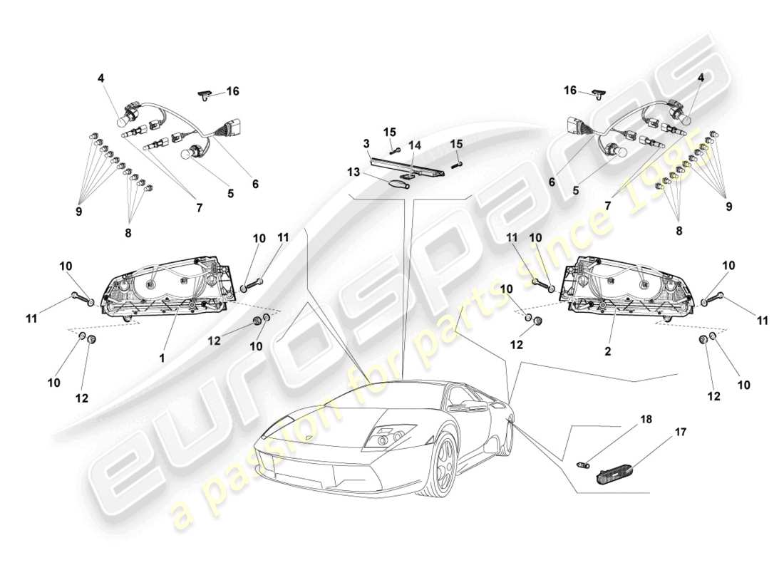 lamborghini lp640 coupe (2007) tail light parts diagram