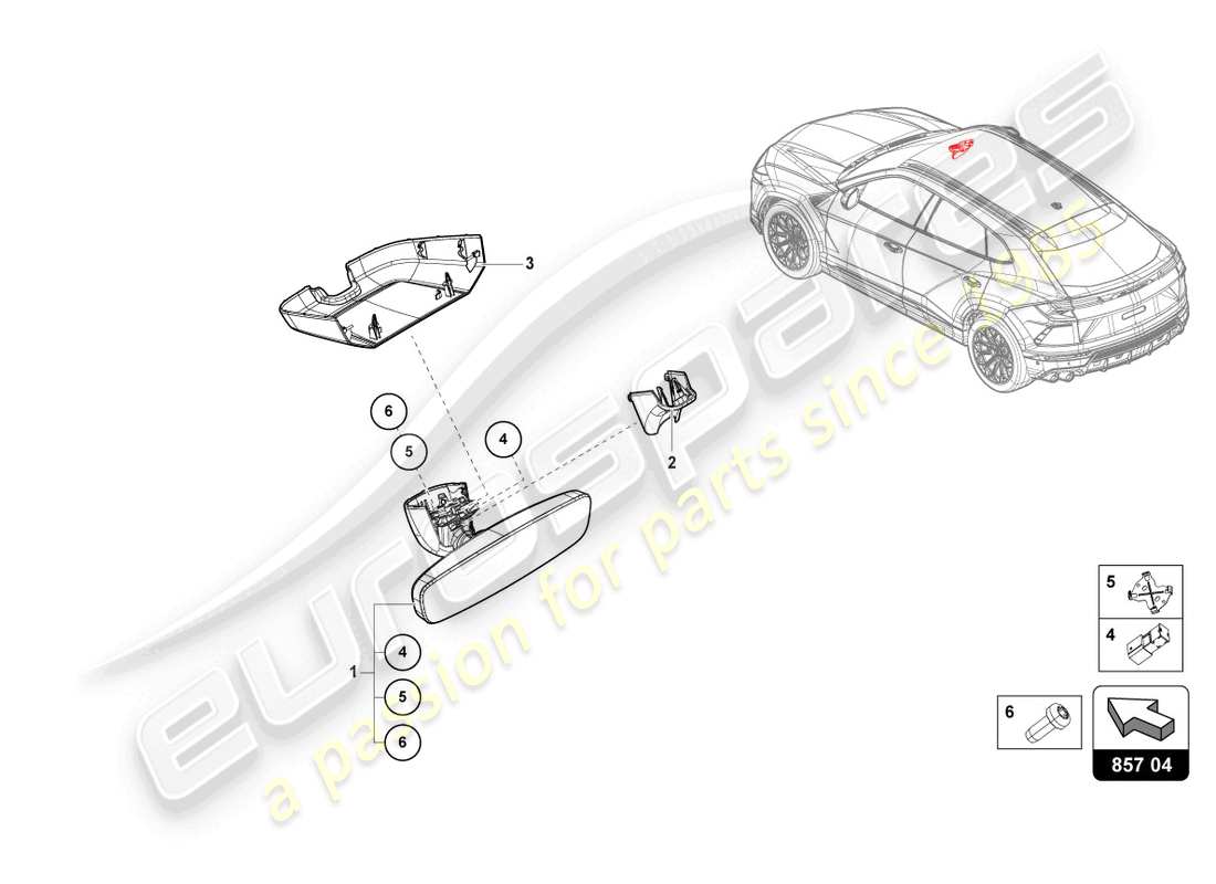 lamborghini urus performante (2023) interior mirror part diagram