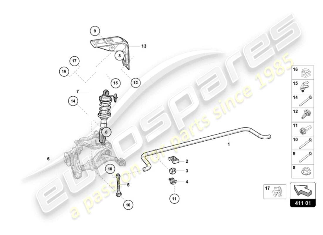 lamborghini evo spyder (2024) shock absorbers front part diagram