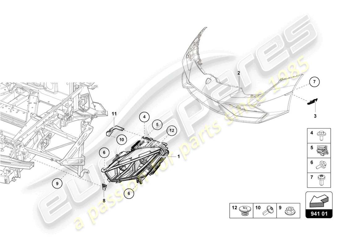 lamborghini evo spyder 2wd (2022) led headlight front part diagram