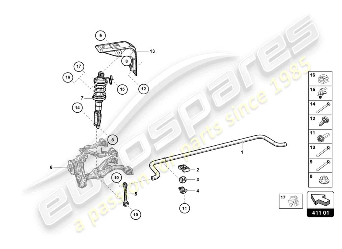 lamborghini 2023 (evo coupe) shock absorbers front part diagram