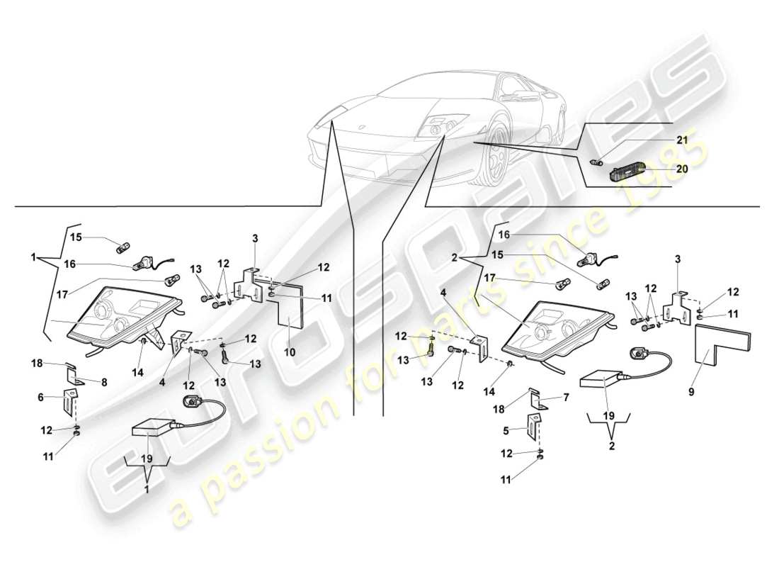 lamborghini lp640 roadster (2008) gas discharge headlight part diagram