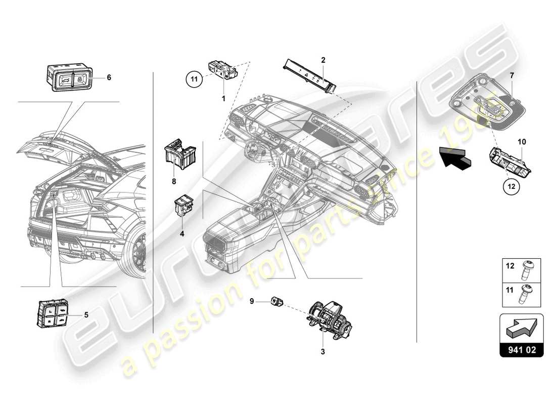 lamborghini urus (2019) control panel with pushbuttons parts diagram