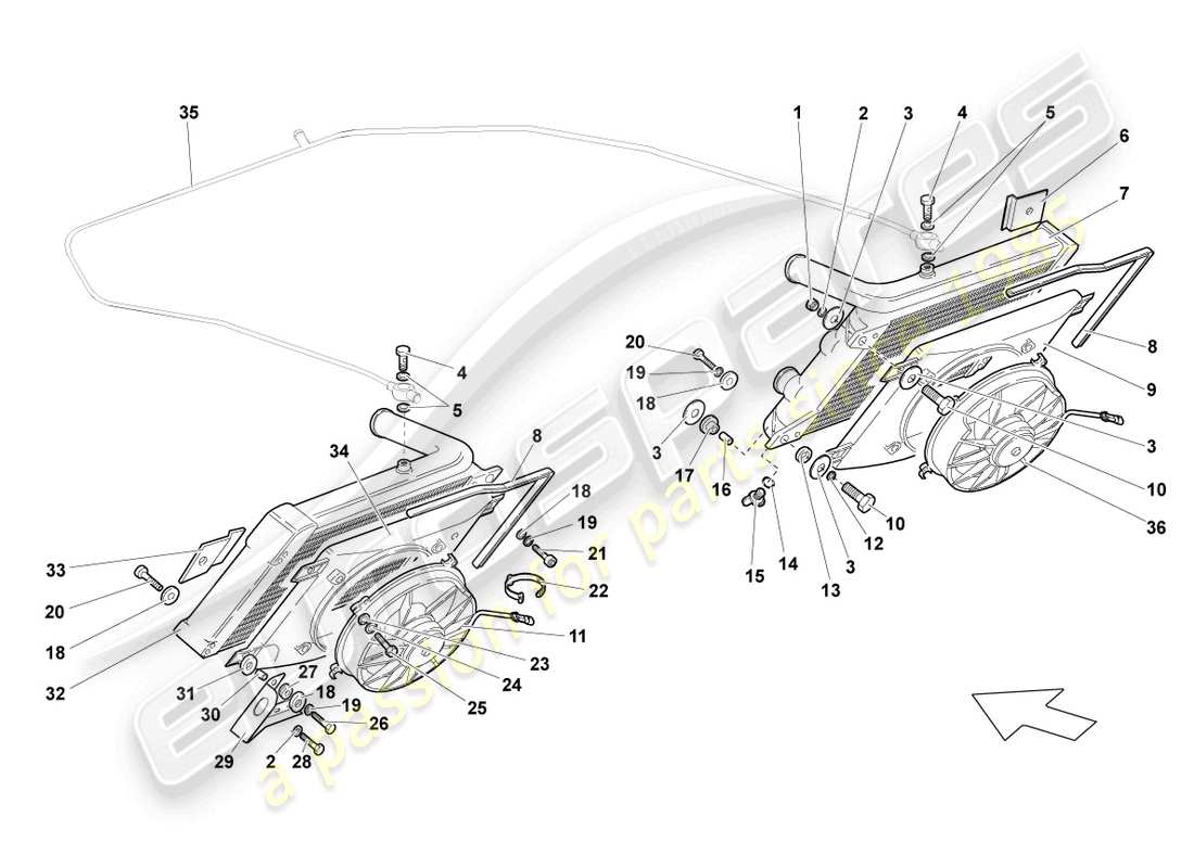 lamborghini lp640 coupe (2010) cooler for coolant parts diagram