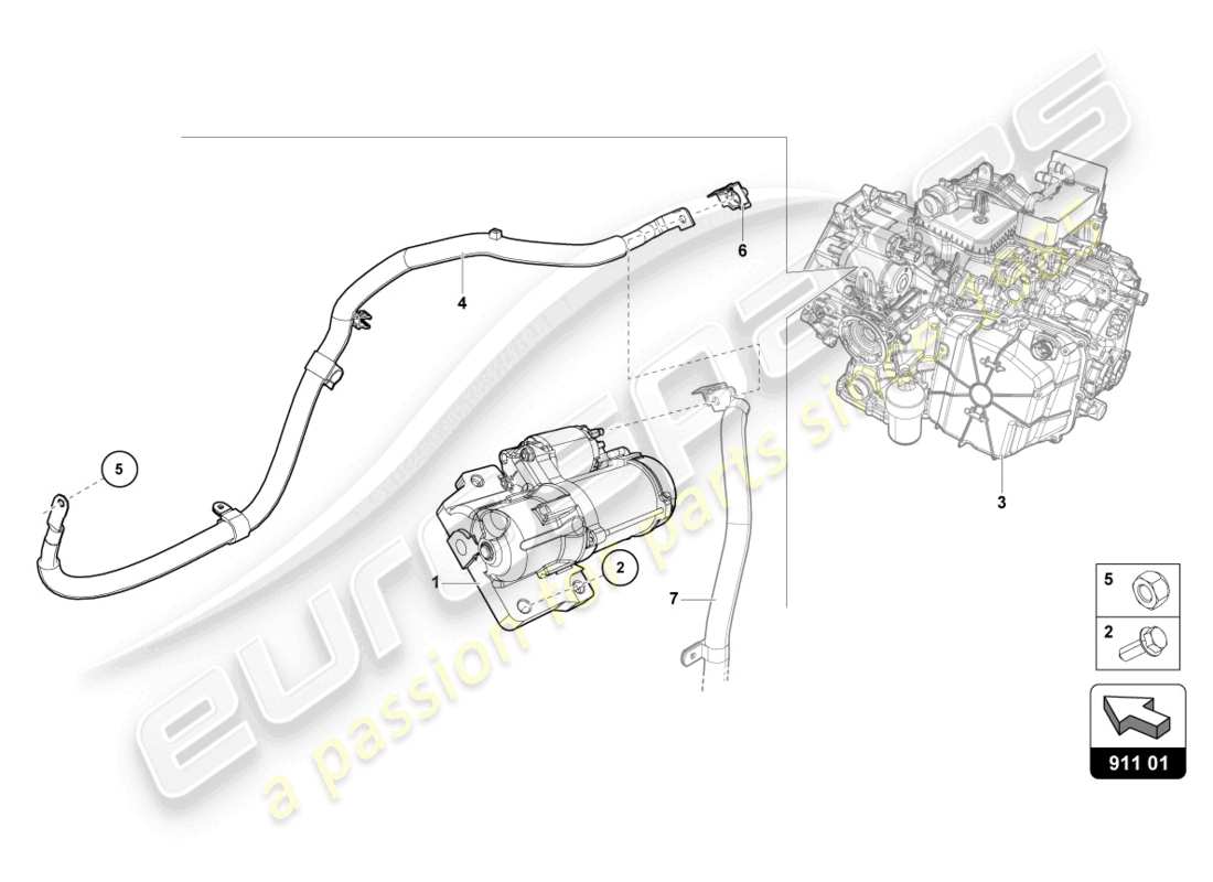 lamborghini evo coupe (2023) starter part diagram