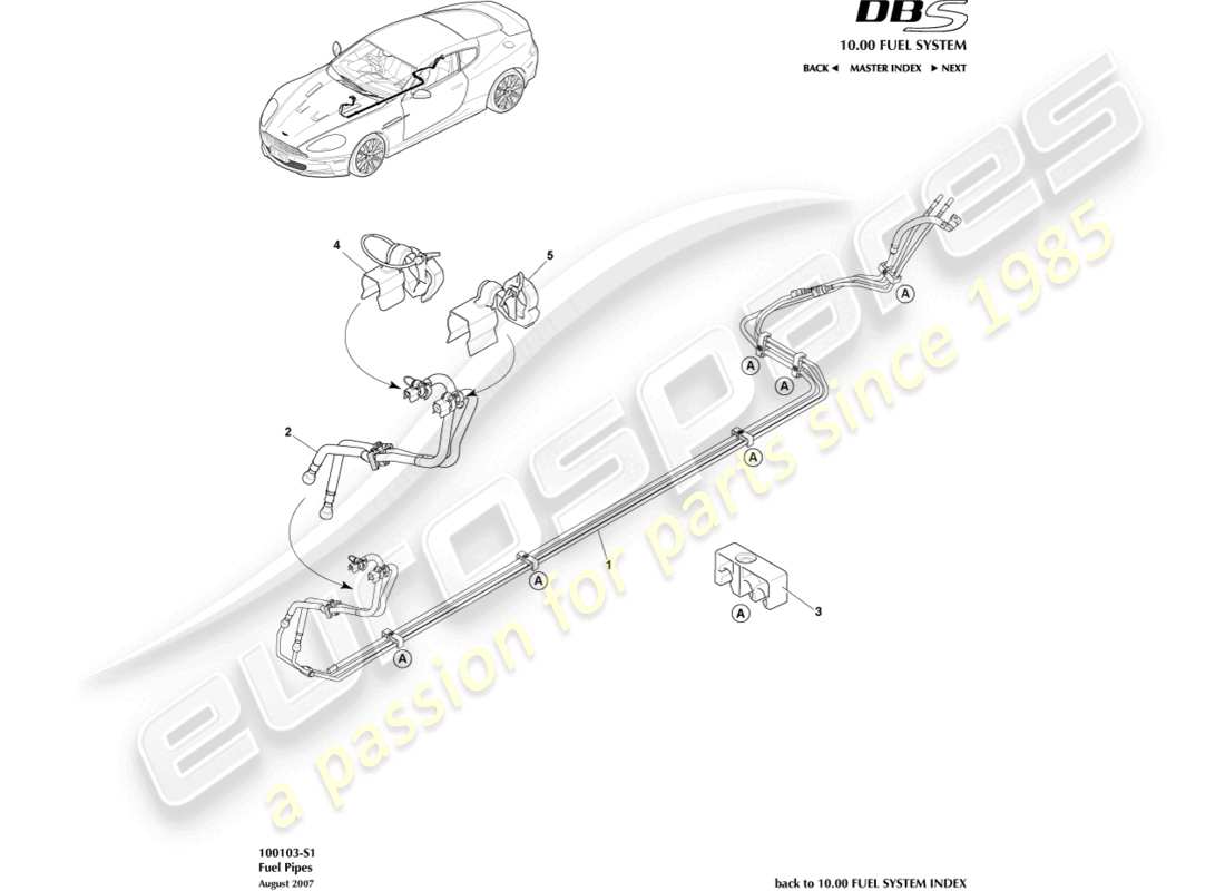 aston martin dbs (2007) fuel pipes part diagram