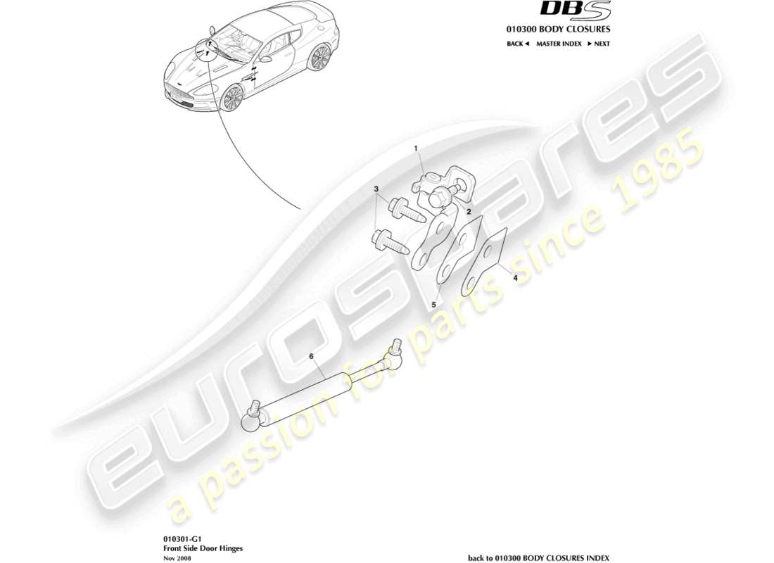 aston martin dbs (2008) door hinges part diagram