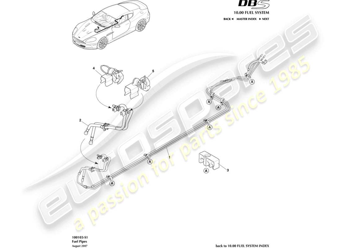 aston martin dbs (2008) fuel pipes part diagram