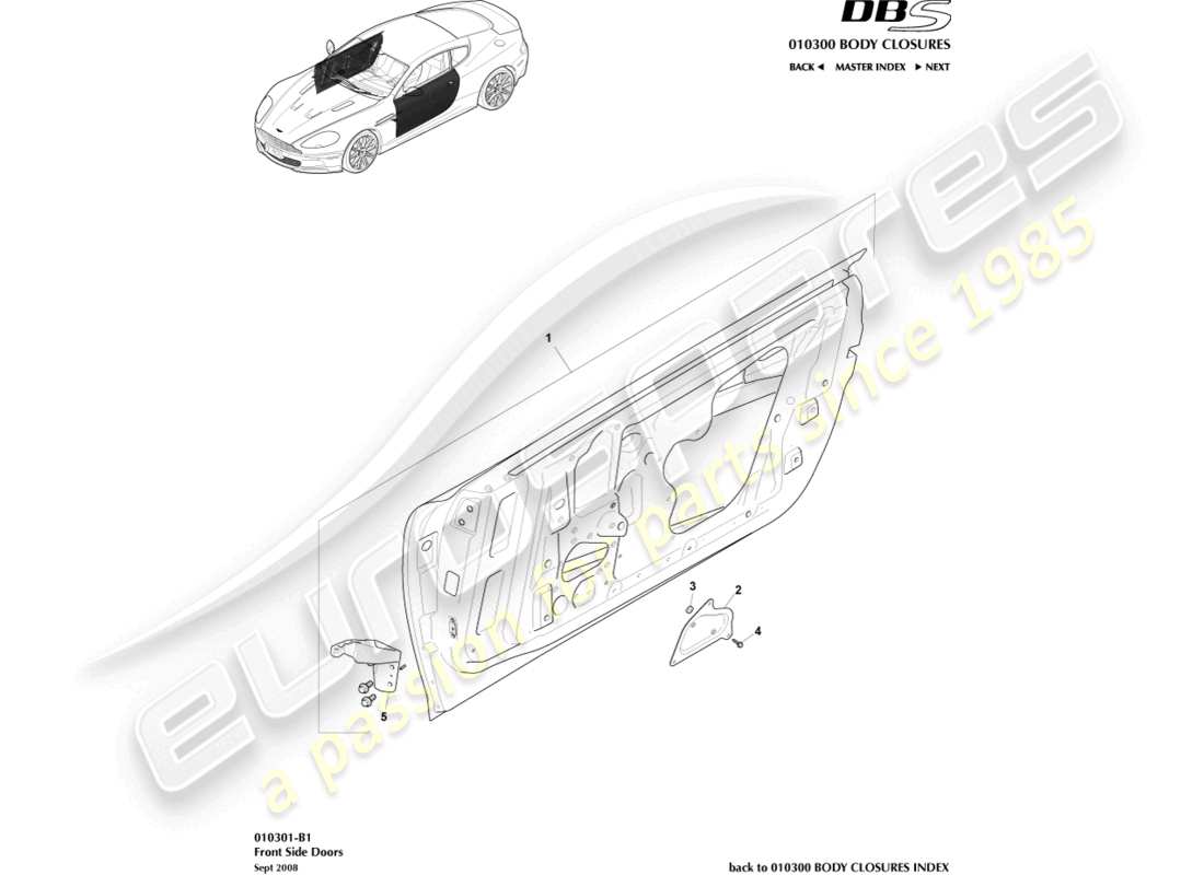 aston martin dbs (2008) front side doors part diagram