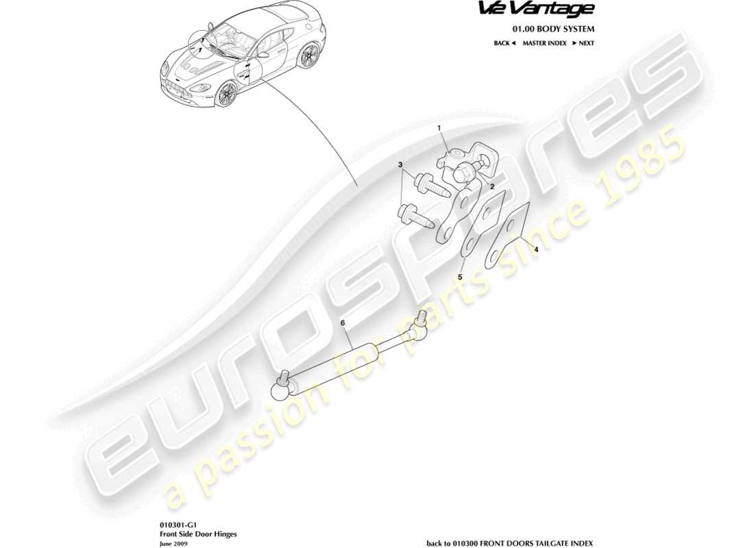 aston martin v12 vantage (2010) door hinges part diagram