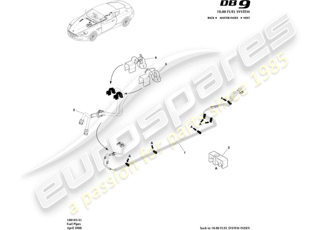 aston martin db9 (2005) fuel pipes part diagram