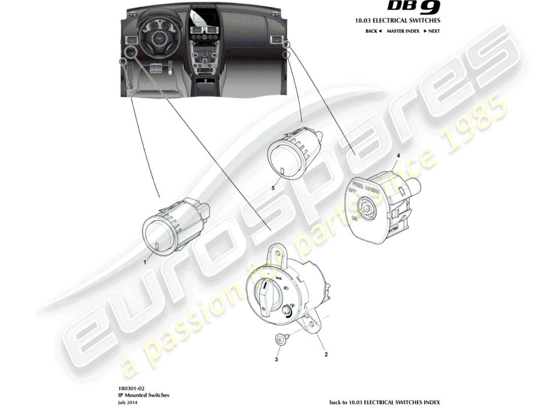aston martin db9 (2013) ip switches parts diagram