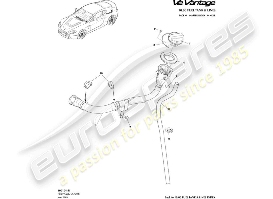 aston martin v12 vantage (2012) fuel filler, coupe part diagram