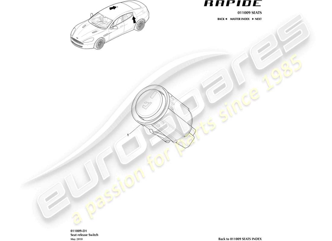 aston martin rapide (2016) seat convenience switch part diagram