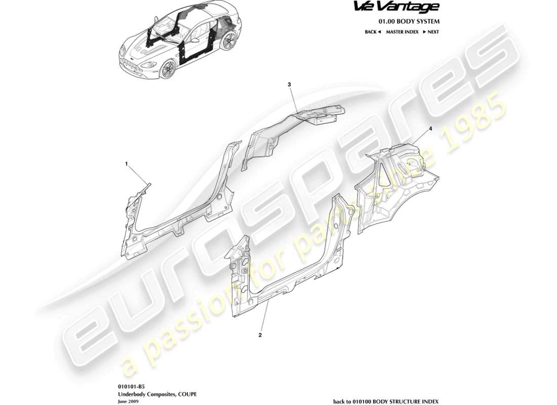 aston martin v12 vantage (2011) underbody composites, coupe part diagram
