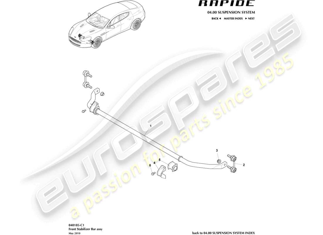 aston martin rapide (2018) front stabiliser bar part diagram