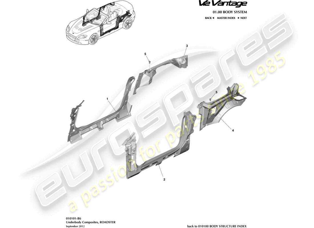 aston martin v12 vantage (2013) underbody composites, roadster part diagram