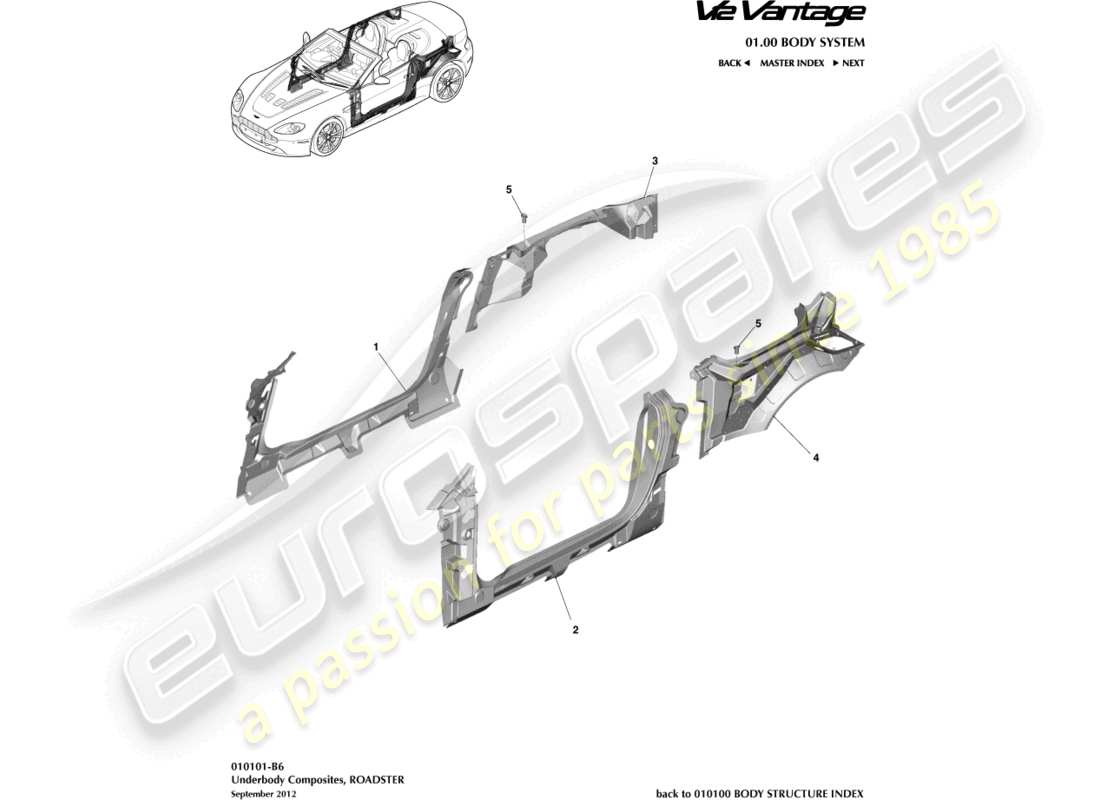 aston martin v12 vantage (2012) underbody composites, roadster part diagram