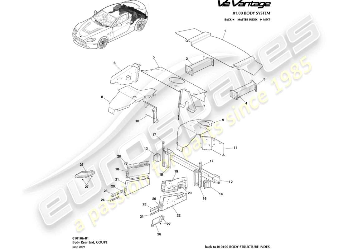 aston martin v12 vantage (2012) body rear end, coupe part diagram