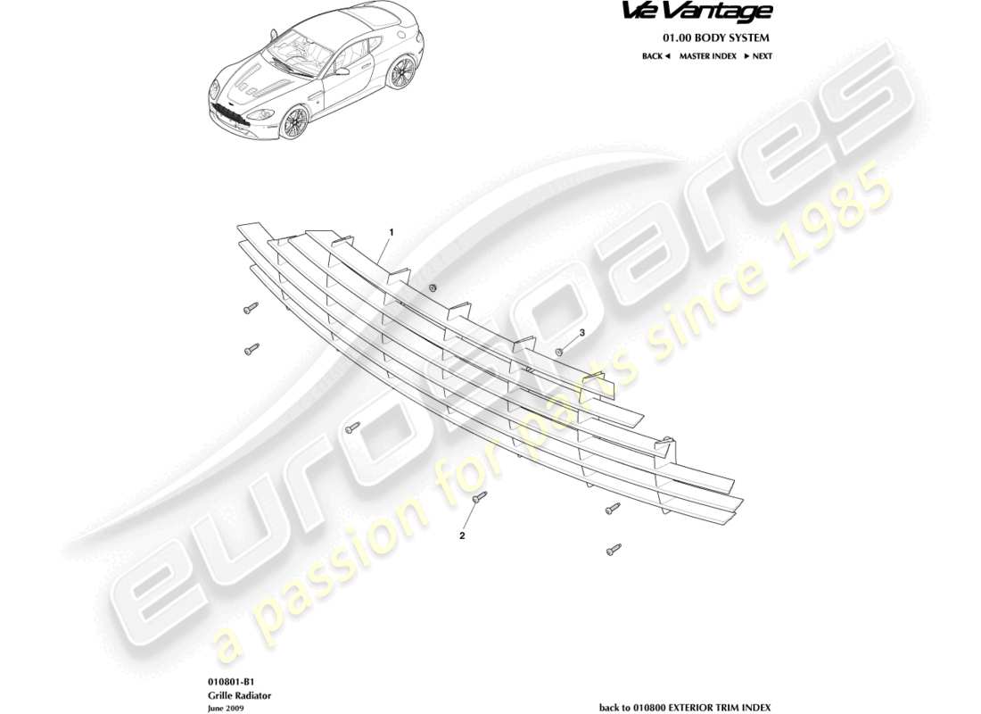 aston martin v12 vantage (2012) radiator grille part diagram