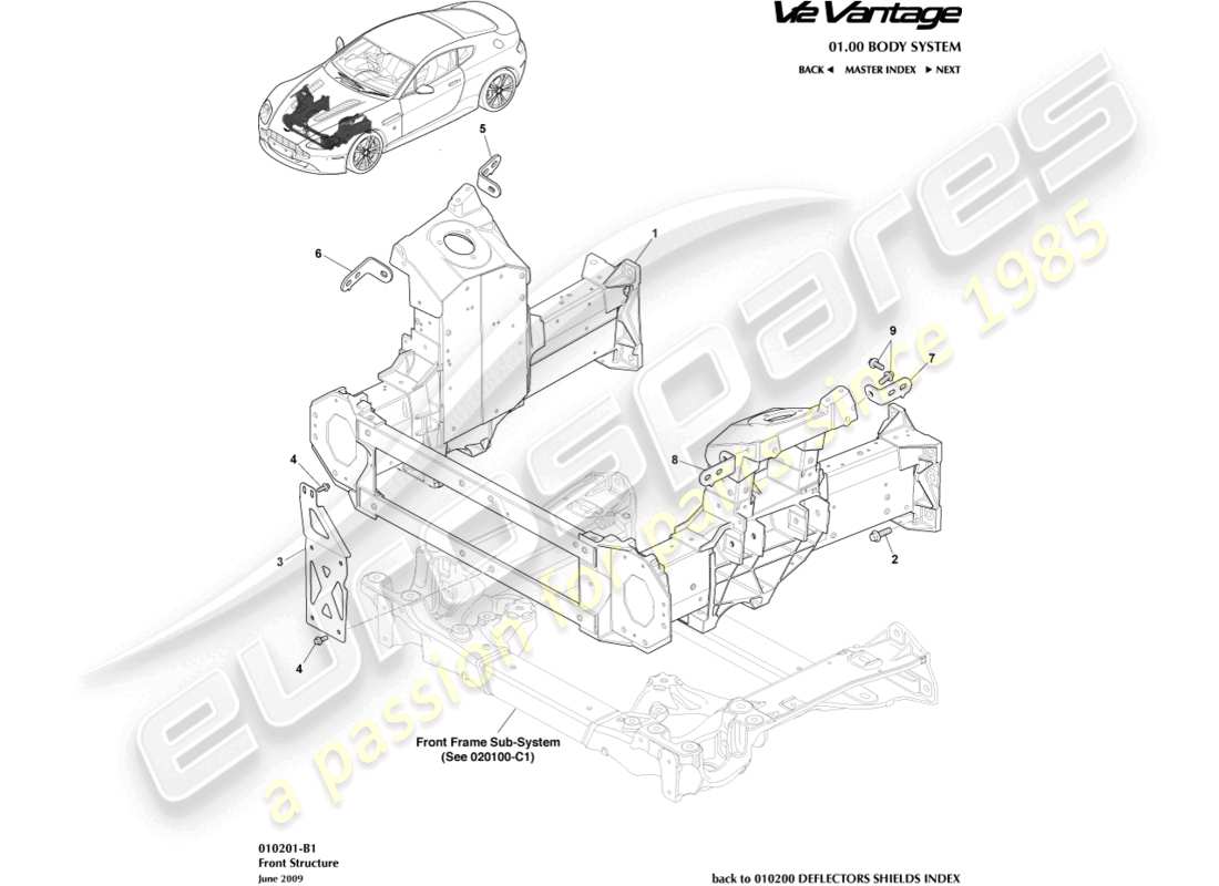 aston martin v12 vantage (2012) front structure part diagram