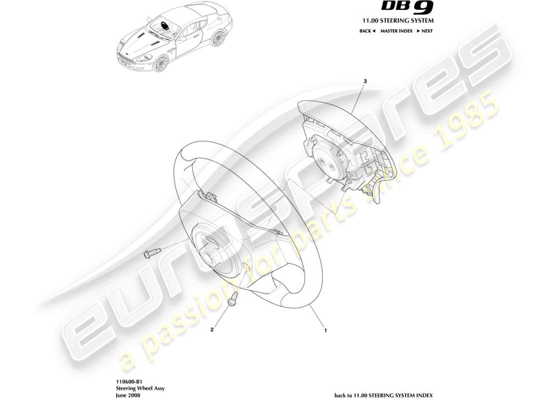 aston martin db9 (2008) steering wheel assembly part diagram