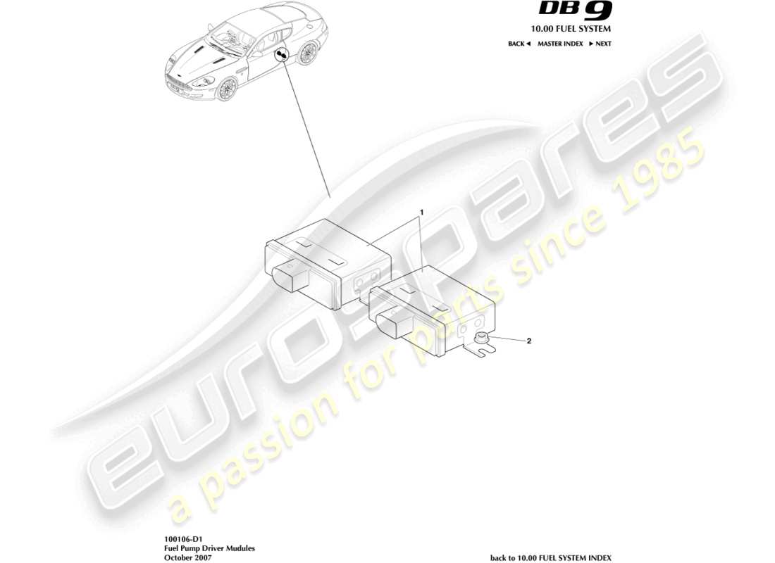 aston martin db9 (2008) fuel pump modules part diagram