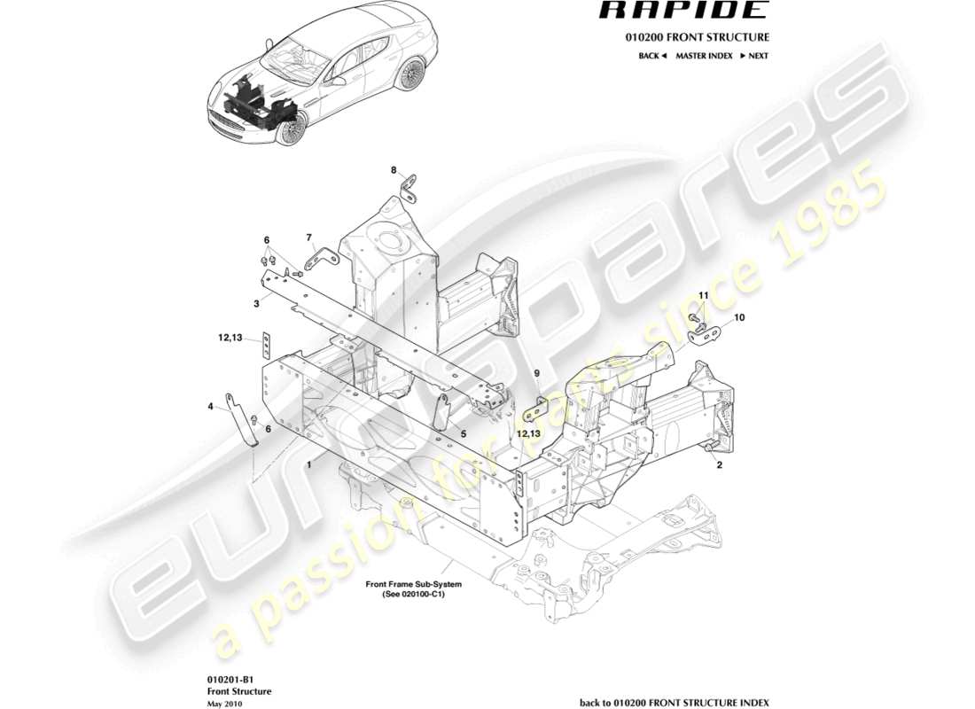 aston martin rapide (2019) front structure parts diagram
