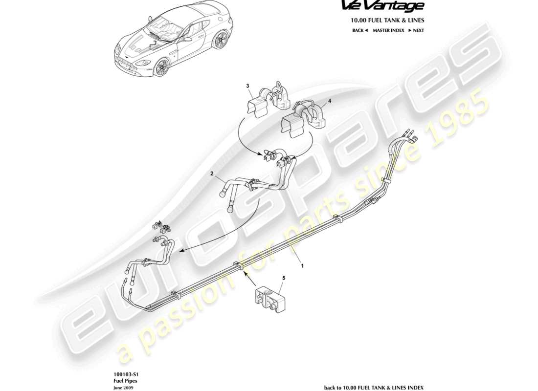 aston martin v12 vantage (2012) fuel pipes part diagram