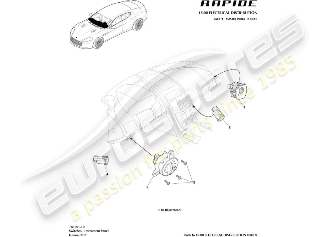 aston martin rapide (2014) ip switches part diagram