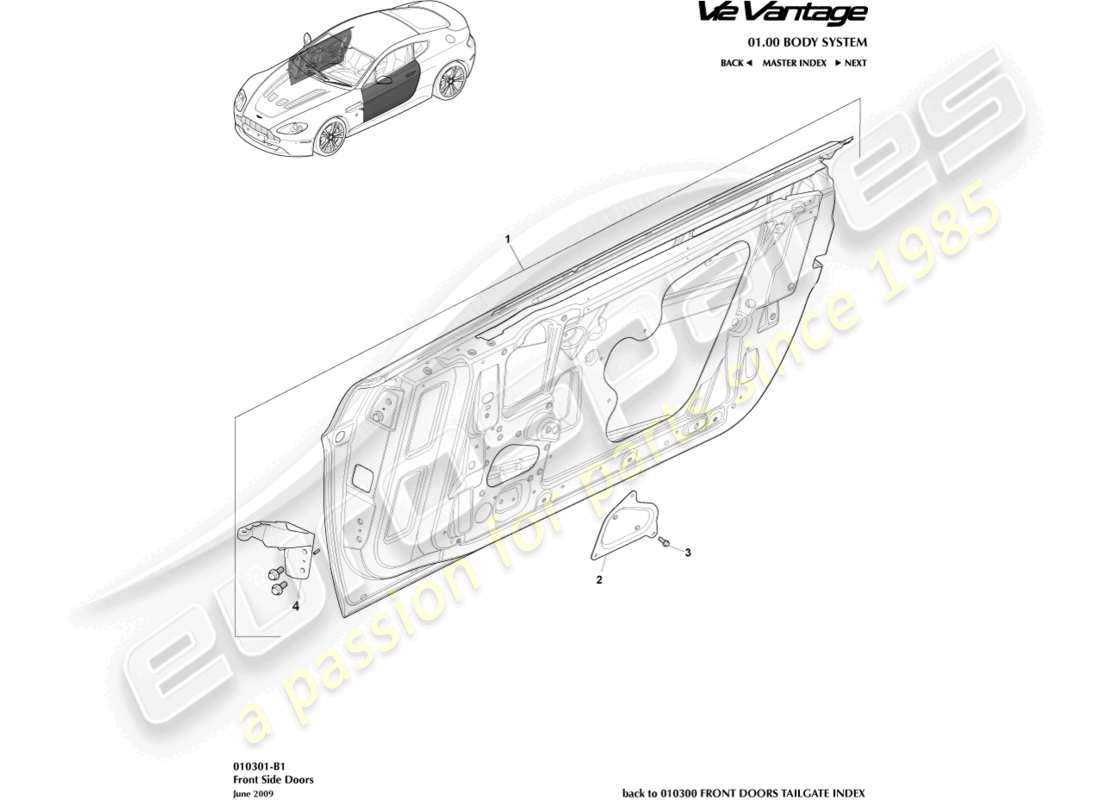 aston martin v12 vantage (2012) front side doors part diagram