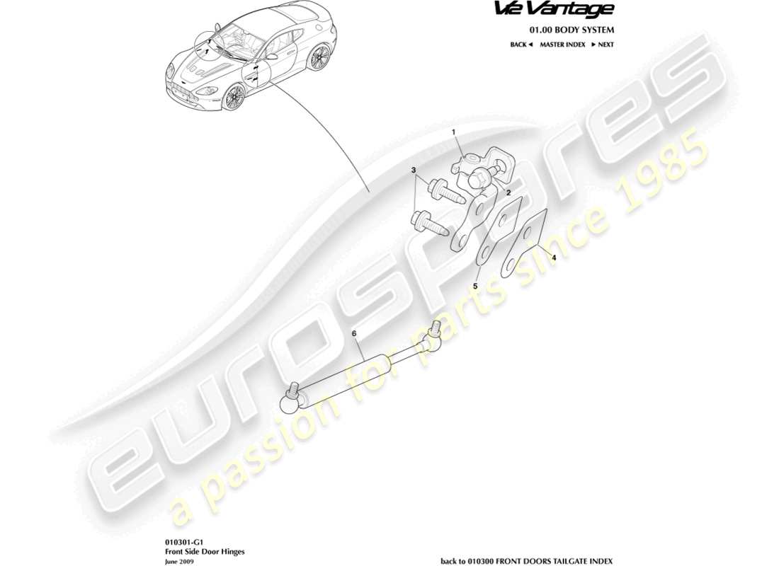 aston martin v12 vantage (2012) door hinges part diagram