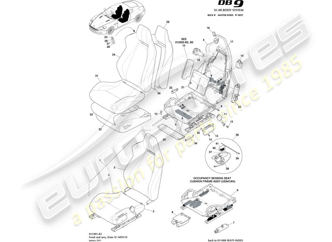 aston martin db9 (2008) front seat from (v) a09110 part diagram