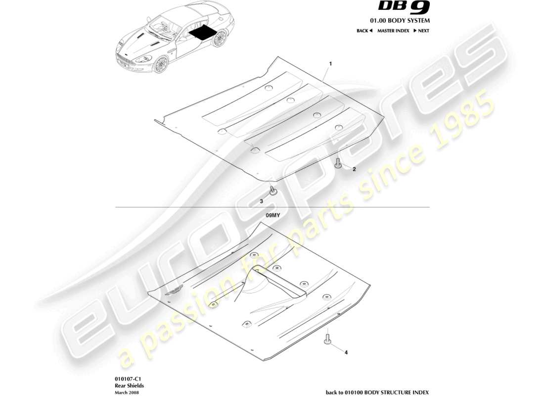 aston martin db9 (2004) rear underbody shields part diagram