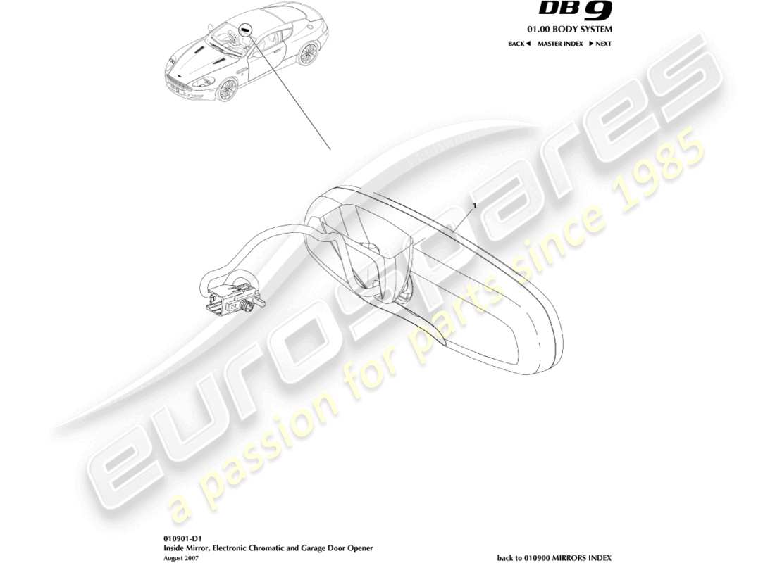 aston martin db9 (2004) interior mirron, chromatic, gdo part diagram