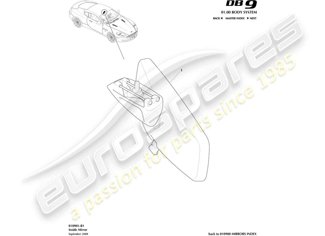 aston martin db9 (2004) interior mirror, coupe part diagram