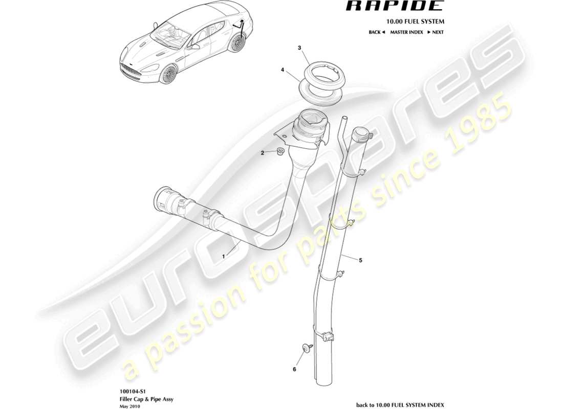 aston martin rapide (2012) fuel filler assembly part diagram