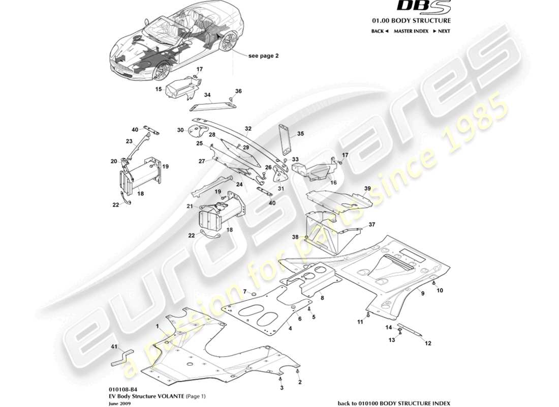 aston martin dbs (2012) ev structure, volante, page 1 part diagram